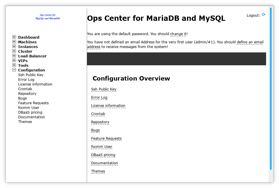 The Ops Center Configuration Menu